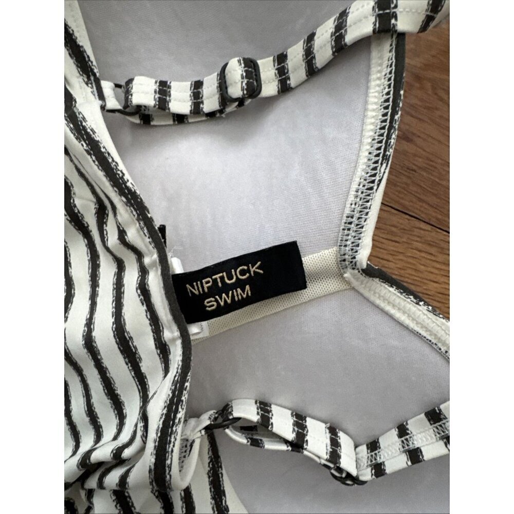 Nip Tuck Swim Multi Fit Cup Swimsuit Black Cream Stripe One Piece Twist Front 8 - Picture 4 of 5